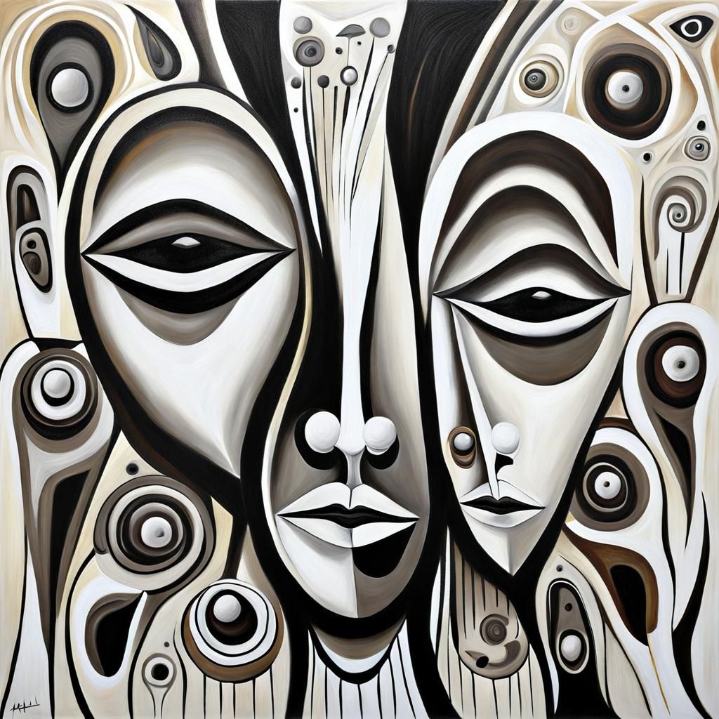 Abstract Faces in Surreal Aboriginal Oil Painting