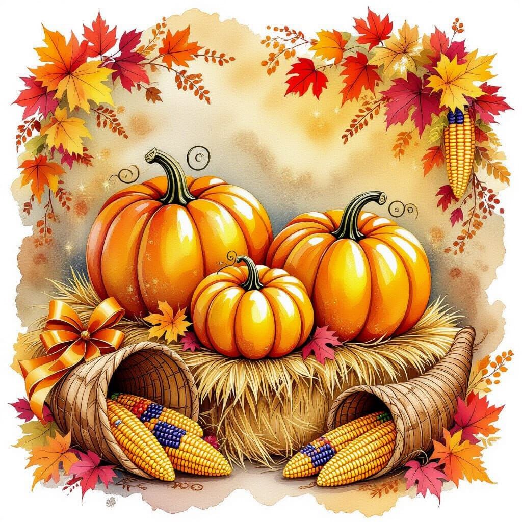 Alcohol Ink Fall Harvest Art with Gold Pumpkins