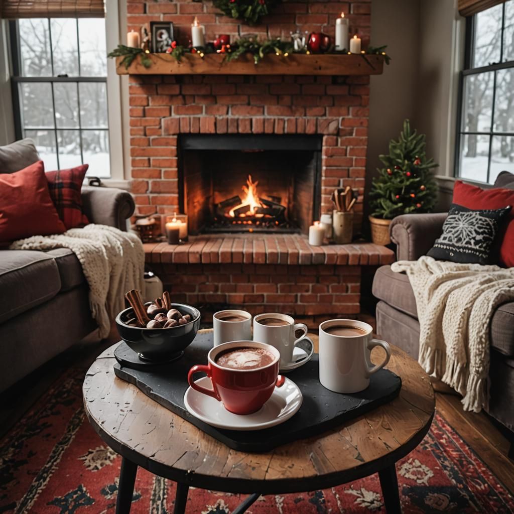 Cozy Hot Chocolate by the Fireplace