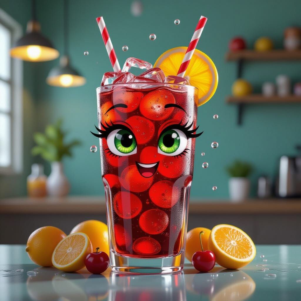 Anime Style Cherry Cola Glass with Diamond Eyes