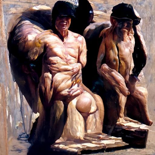 Nude Men in Oil Painting Style