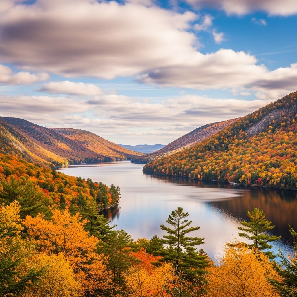 Autumn Lake Valley Painting in Romantic Style