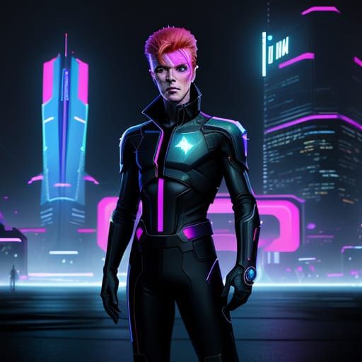 Futuristic David Bowie in Neon City Concept Art