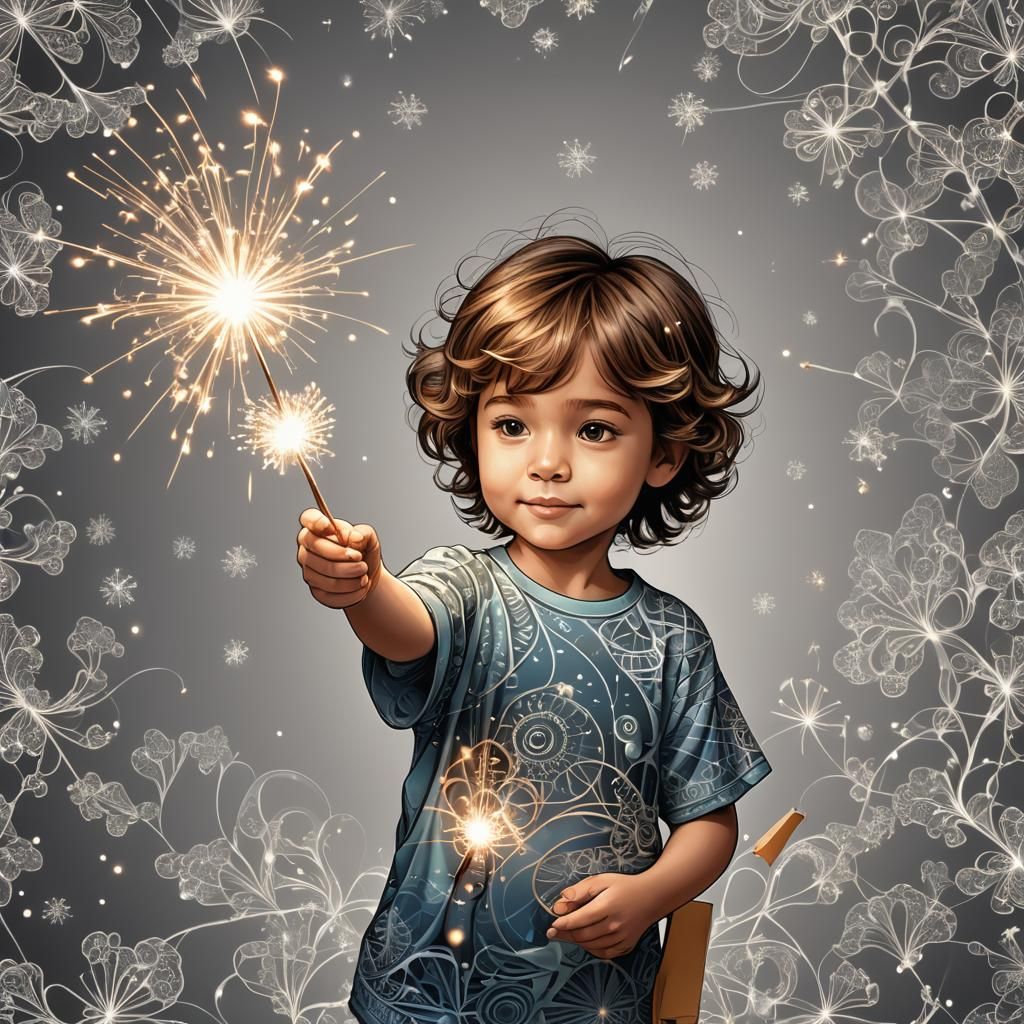 child holding lit sparkler
