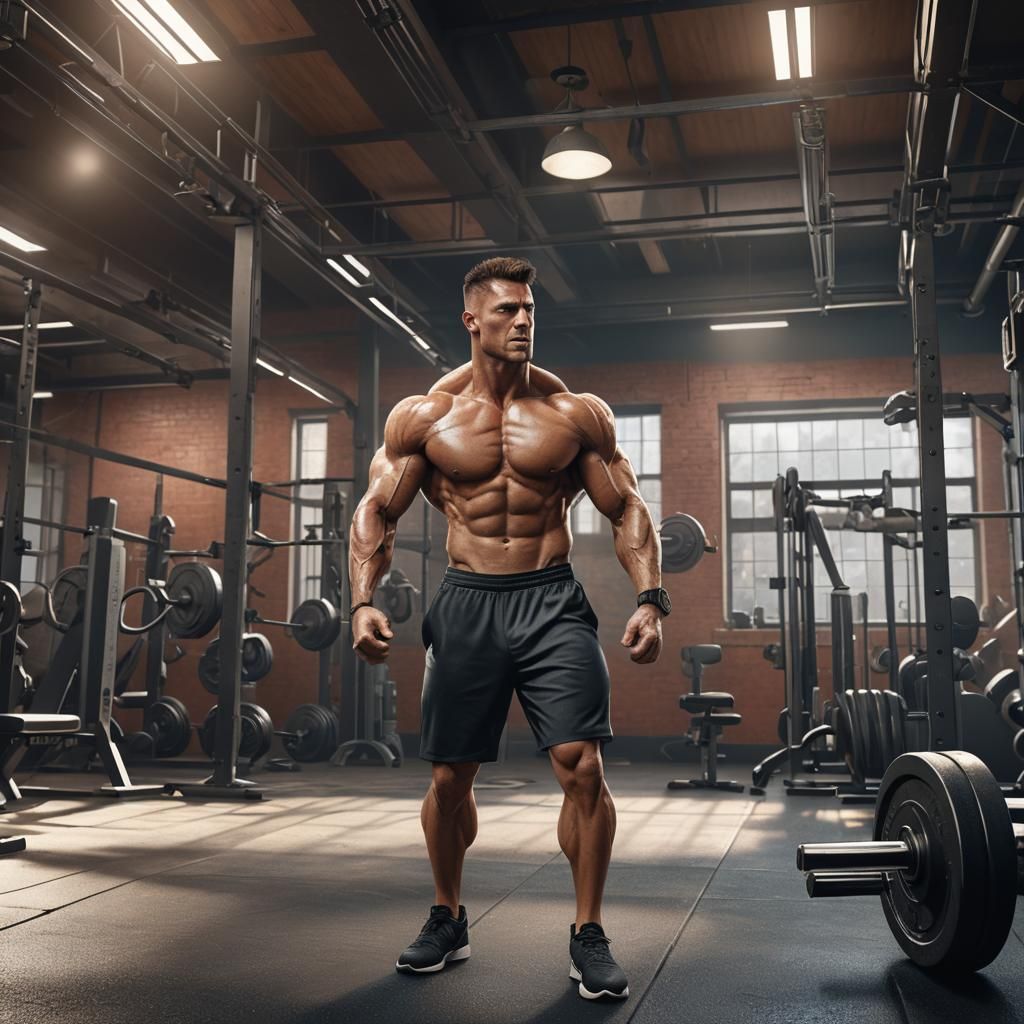 Muscular Man Working Out: High-Resolution 3D Render