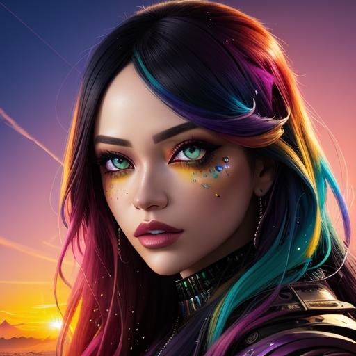 Sunset Eyes in Glitch Art Style