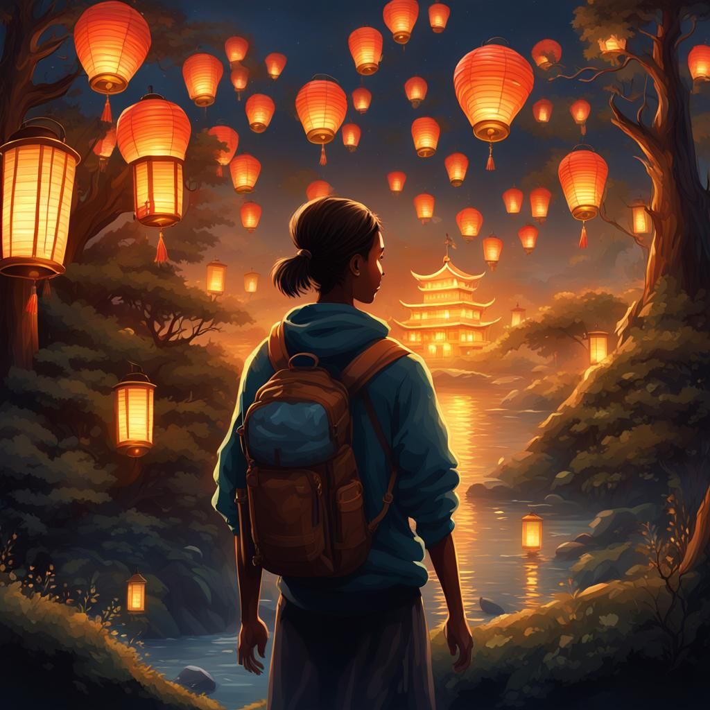 Lanterns Glow in Tranquil Landscapes: Hope and Joy