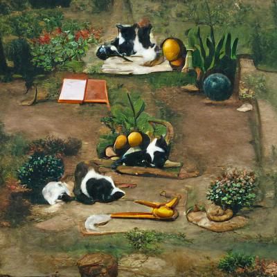 Cats Gardening: A Whimsical Digital Still Life