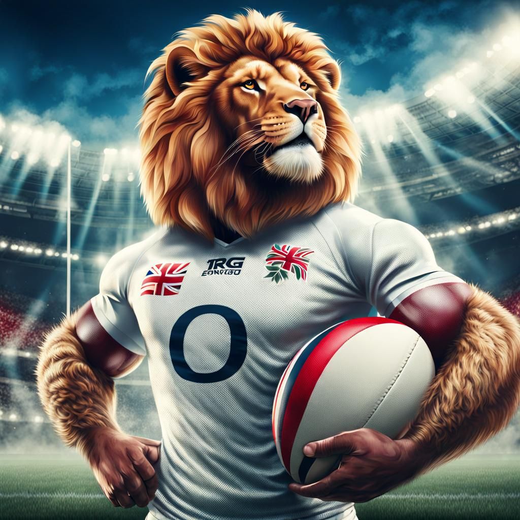 Lion Rugby Player Illustration in Stadium