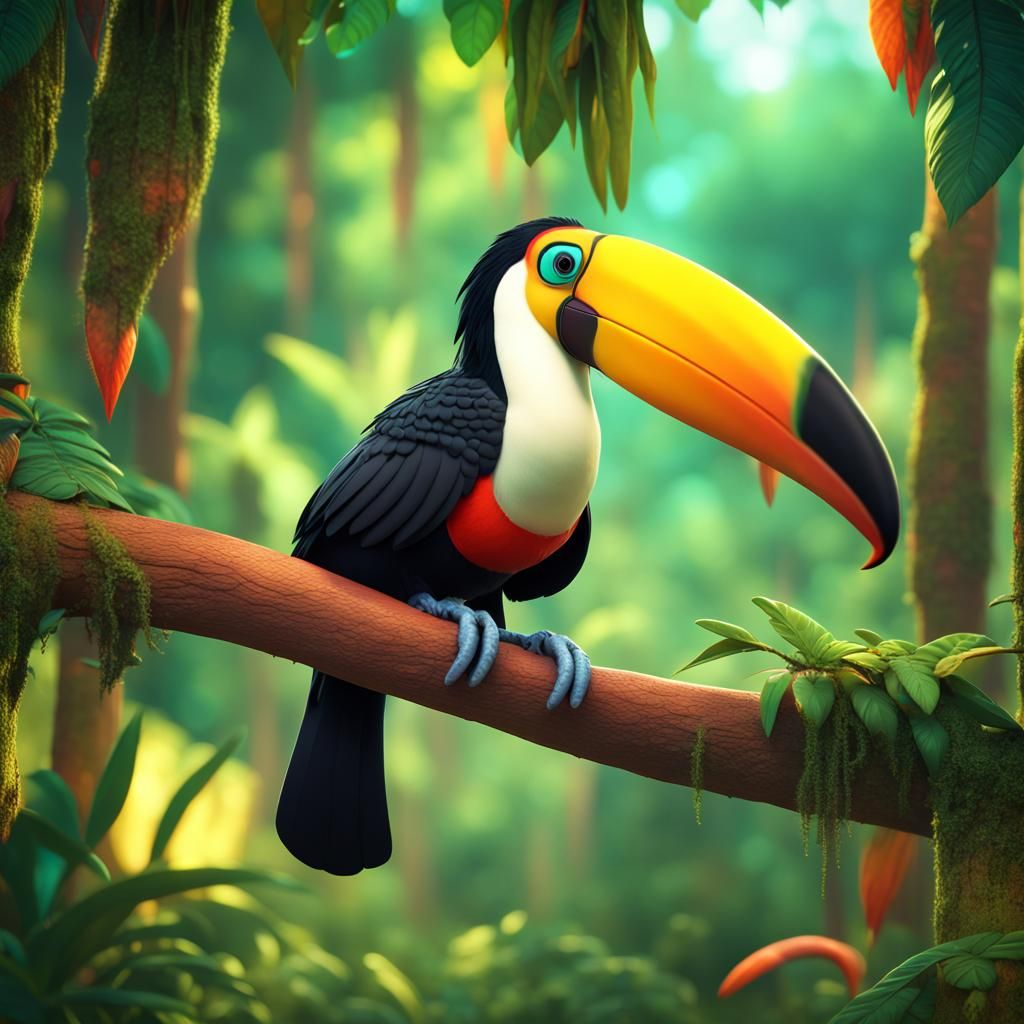 Colorful Toucan in Amazon Jungle: 3D Digital Art
