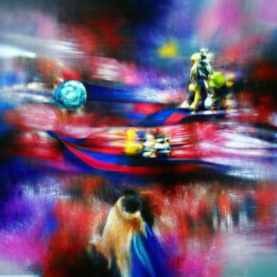 Champions League Final: Red and Blue Maximalist Painting