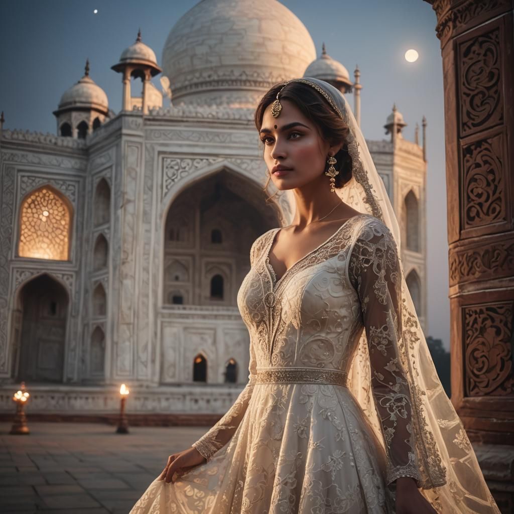 Fantasy Bride at the Taj Mahal in Moonlight
