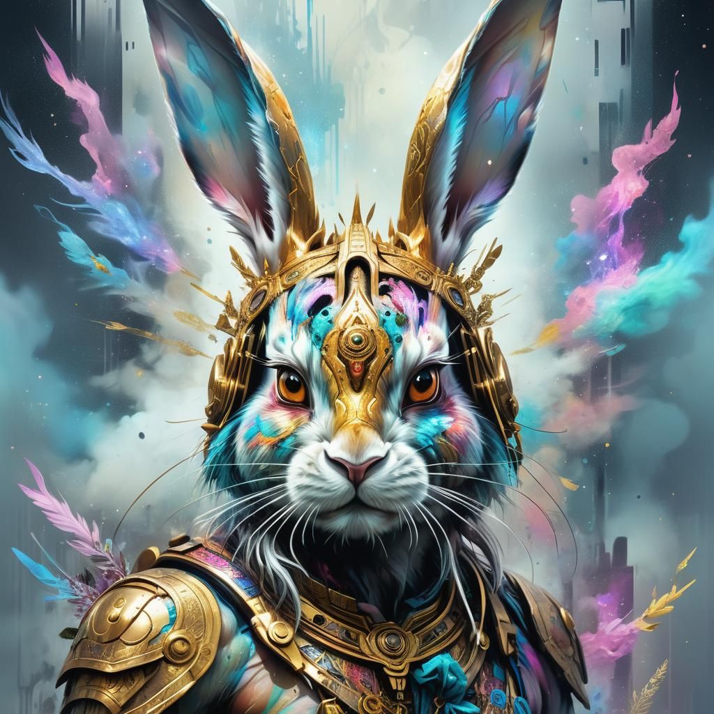 Malaysian Warrior Bunny: Hyperdetailed Glitch Art