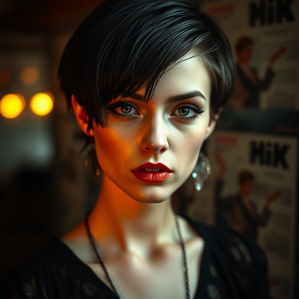 Hyperrealistic Gothic Woman in Cut-Out Collage Style