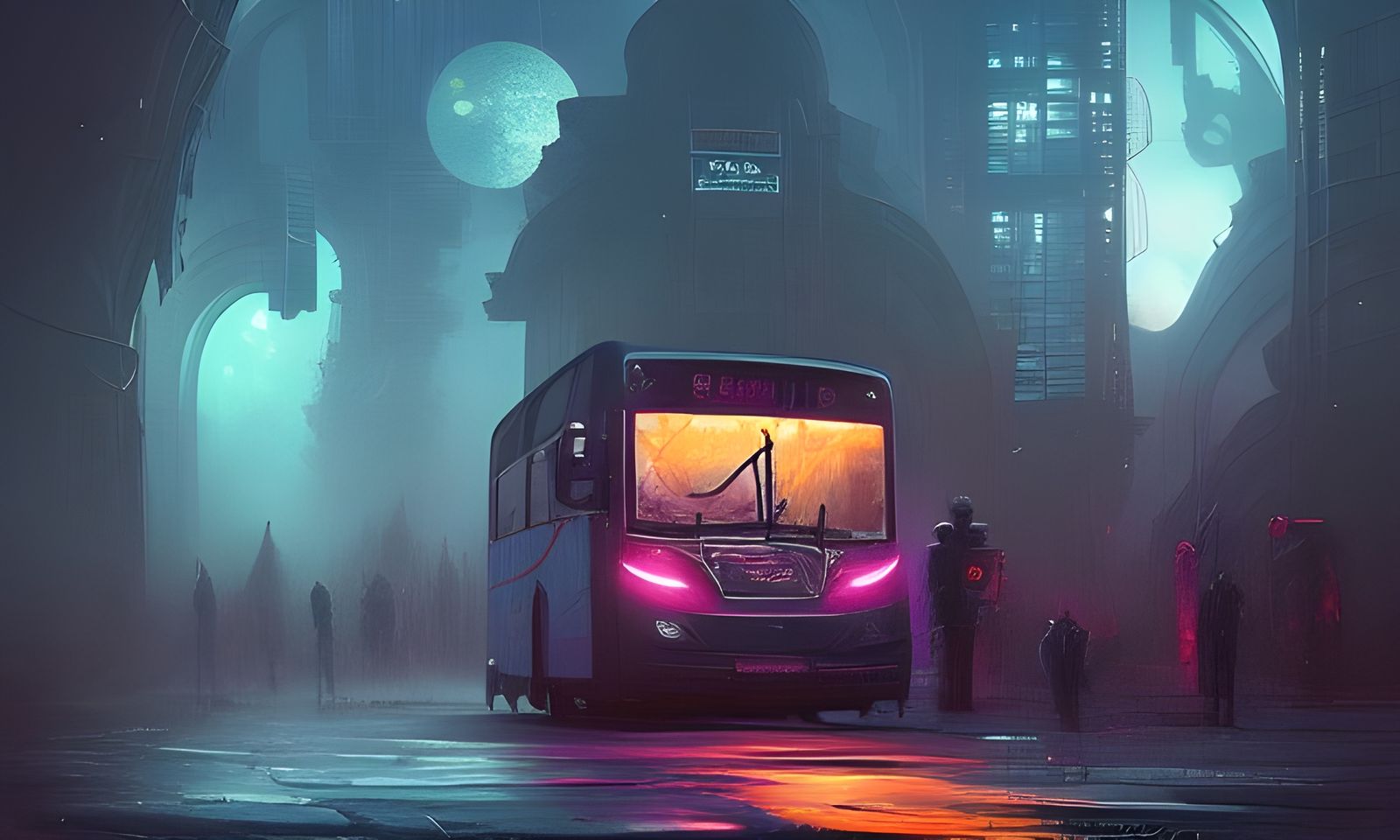 Futuristic Bus Stop in Ominous Digital Painting