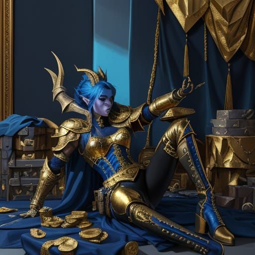 Gold and Blue Monochrome Fantasy Warrior Unfurls in Elegant ...