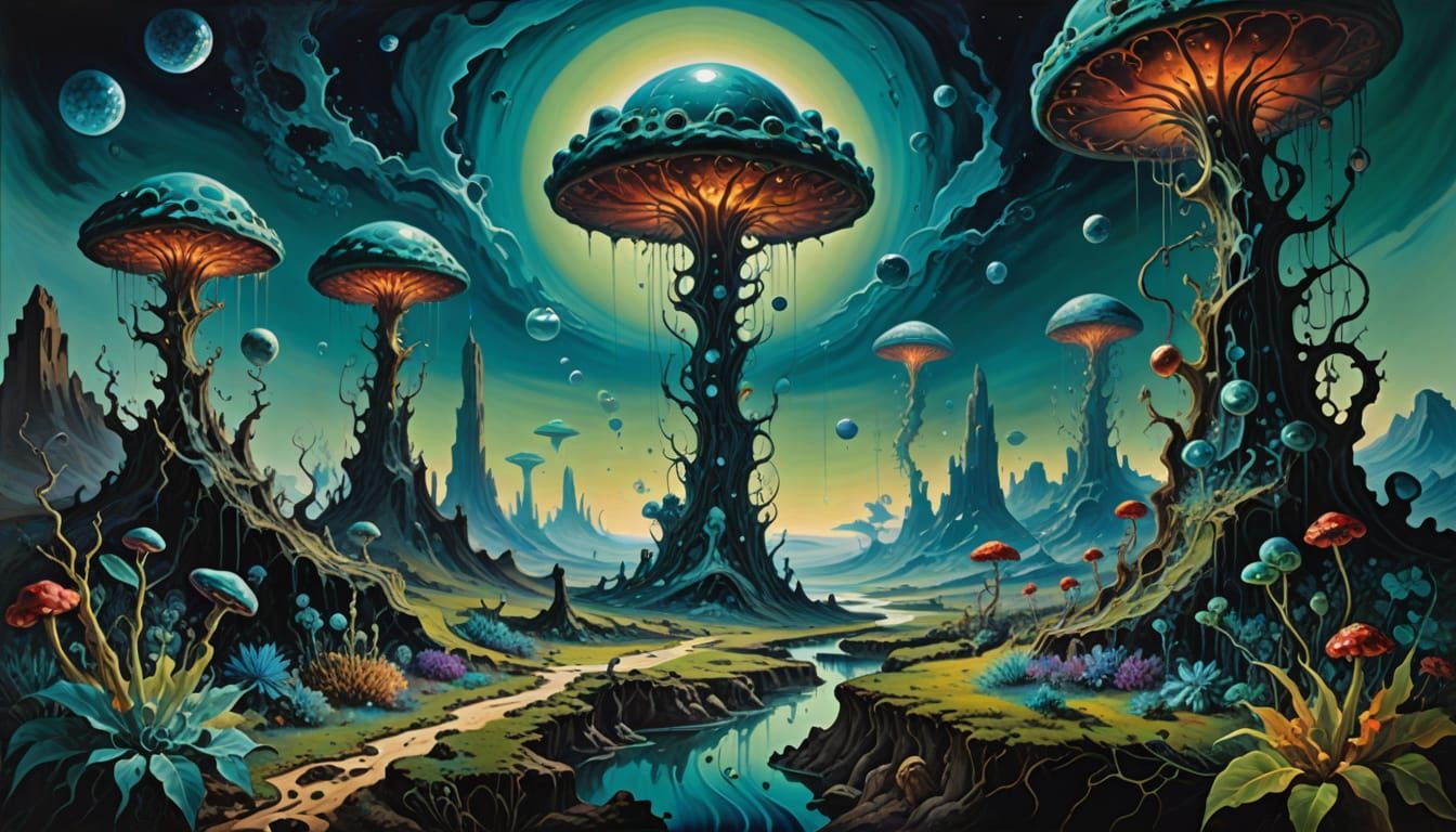 Ethereal Gas Giant World with Luminous Flying Beasts and Vib...