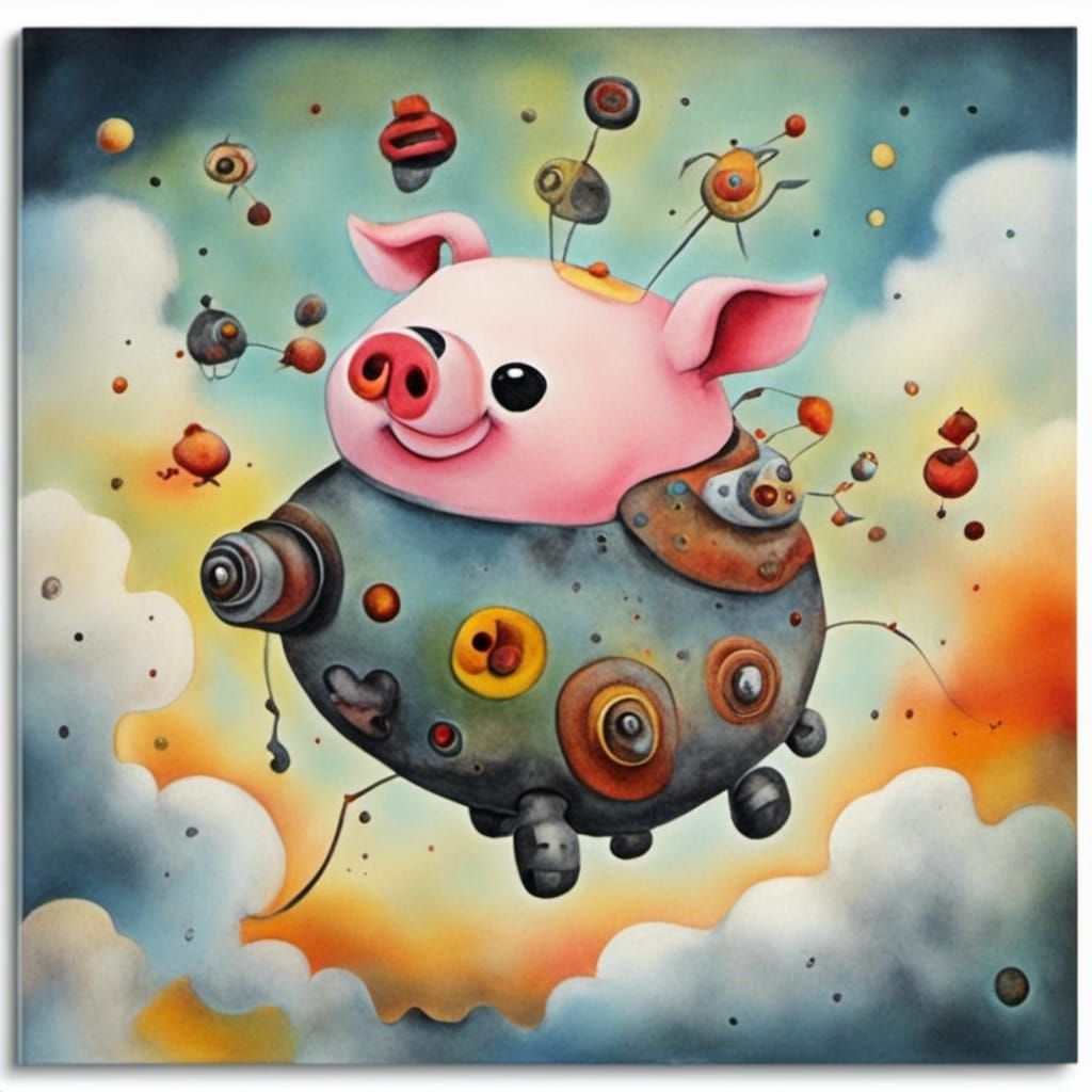 Flying Robot Pig in the Clouds
