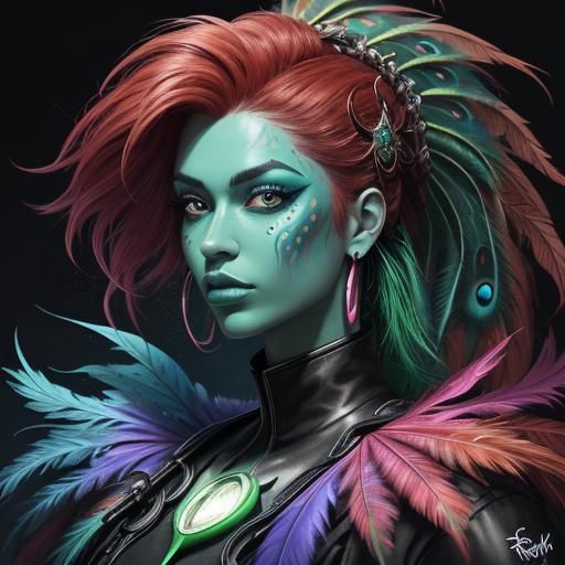 Dragon Woman Portrait in Graffiti Street Art Style