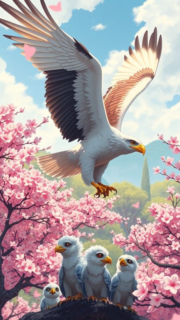 Eagle Teaches Flight Techniques in Japanese Anime Style
