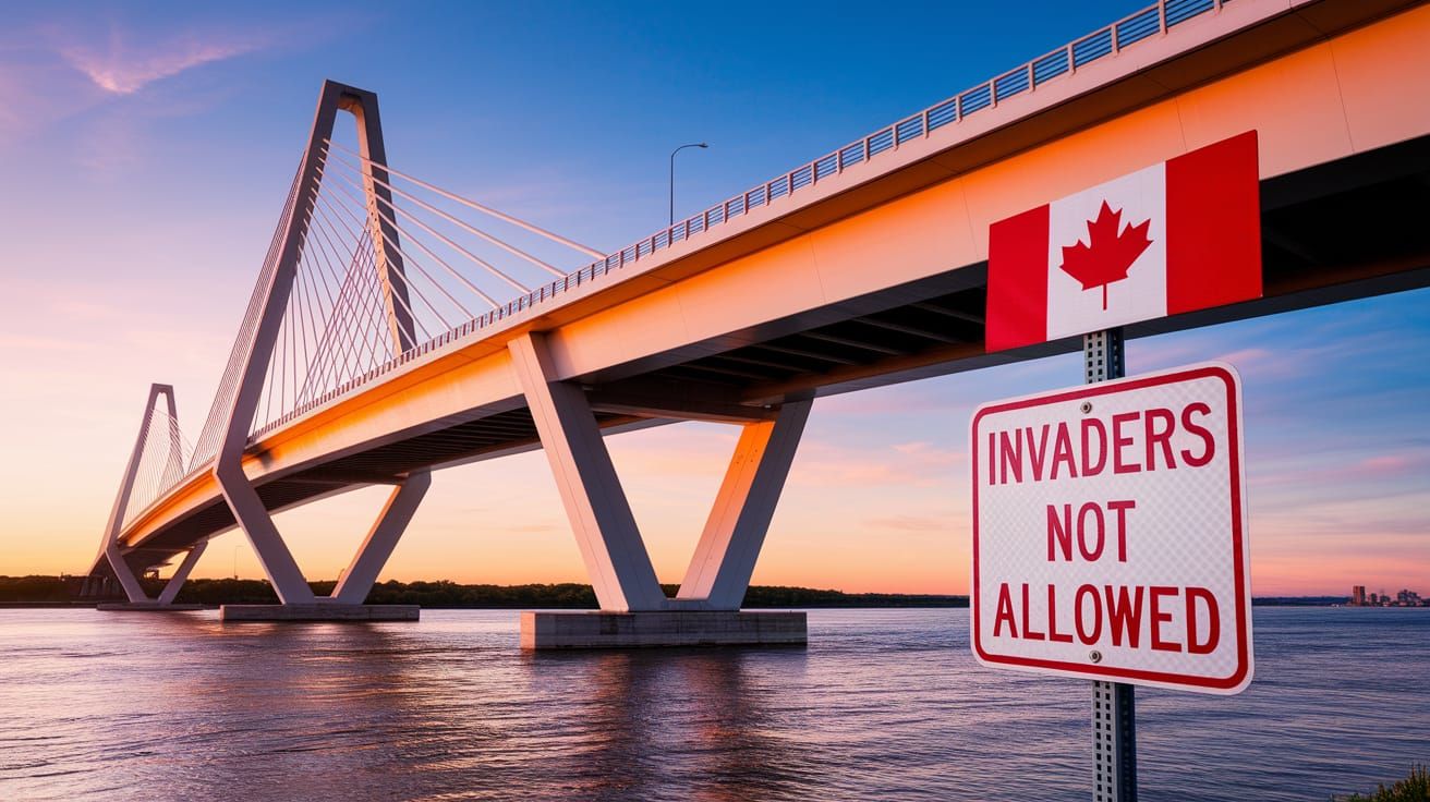 Modern Bridge Connecting USA to Canada Across the Detroit Ri...