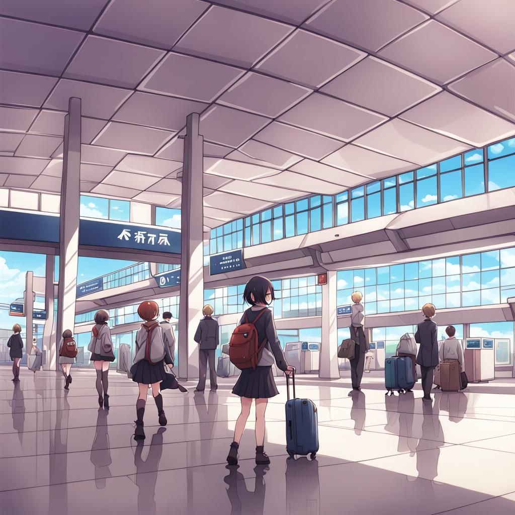 Kawaii Airport Scene in Anime Style