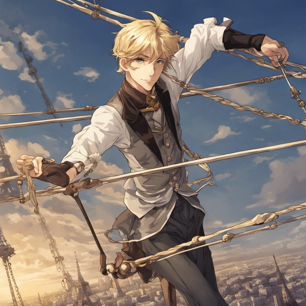 Steampunk Tightrope Walker in Anime Style Paris