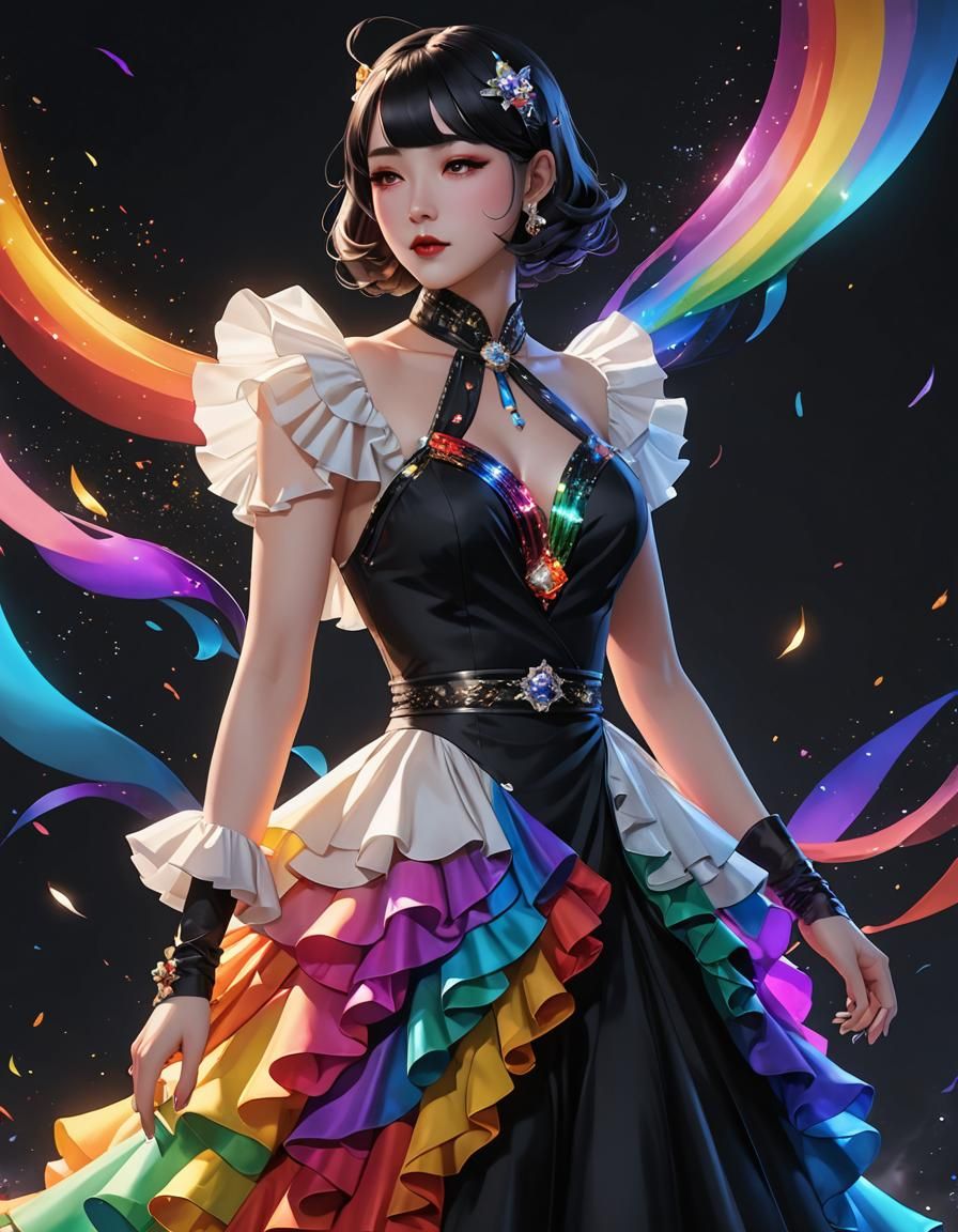 Rainbow 1930s Suit in Detailed 3D Anime Art