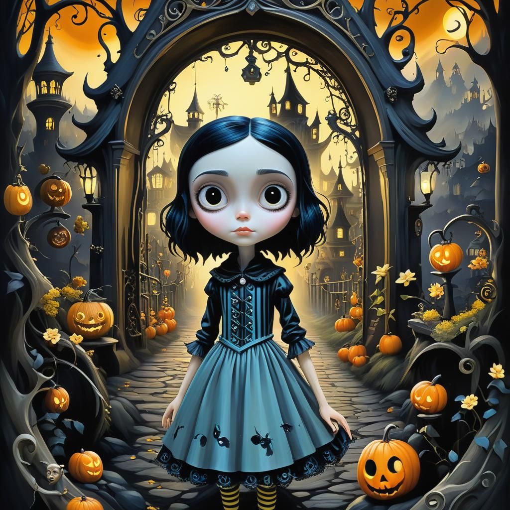 Surreal Theme Park Oil Painting in Burton Style