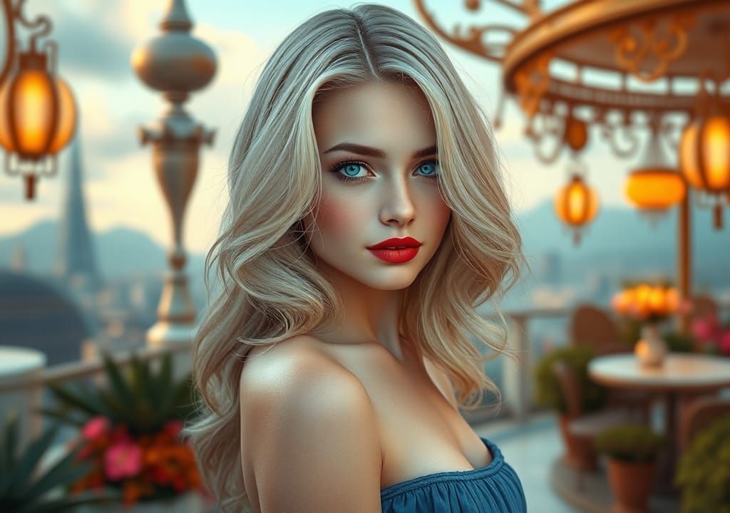 Futuristic Portrait of a Blonde Woman in Art Nouveau Style