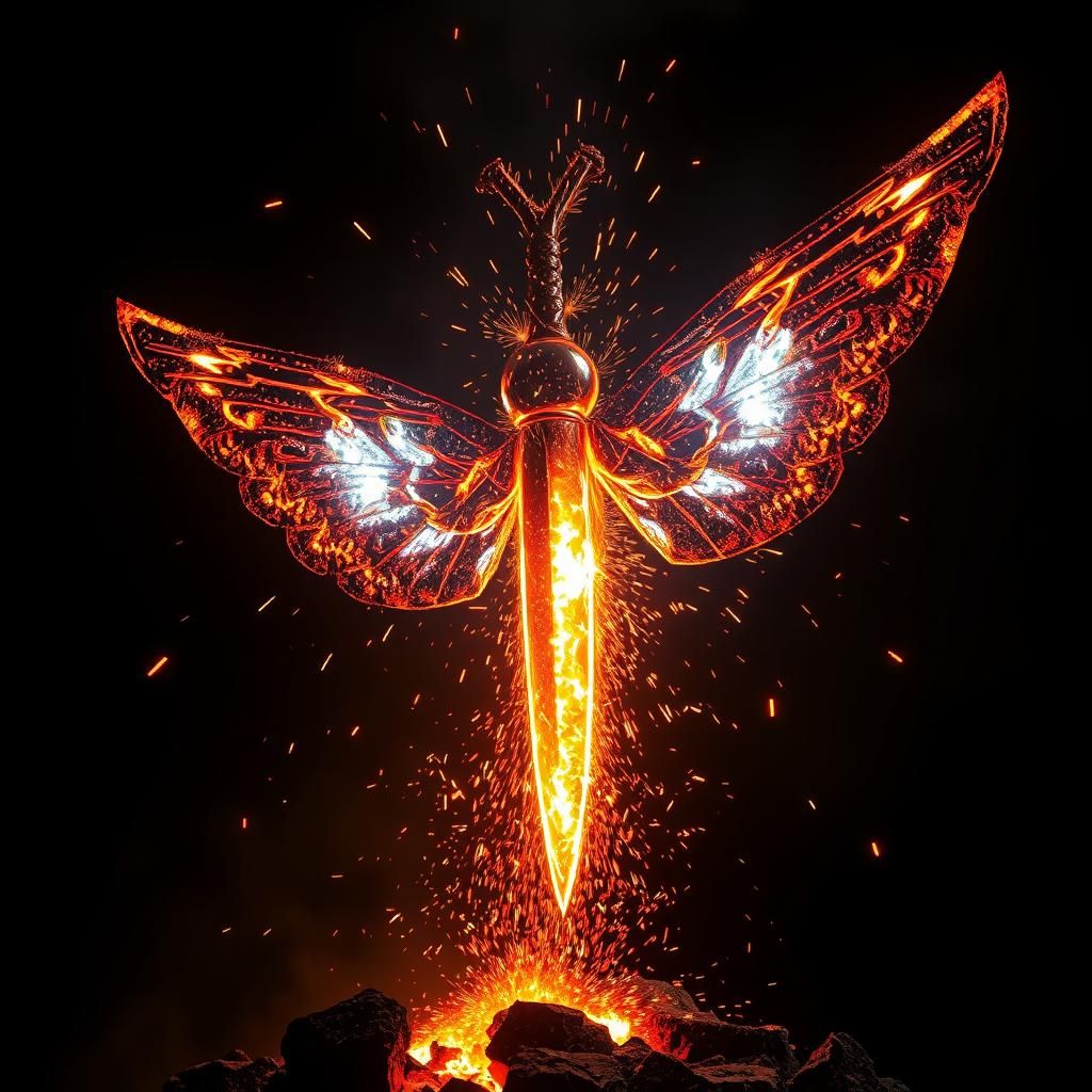 Aztec Metal Butterfly Goddess in Fiery Explosion