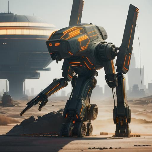 Low-Poly Robot in Wasteland with Neon Lights