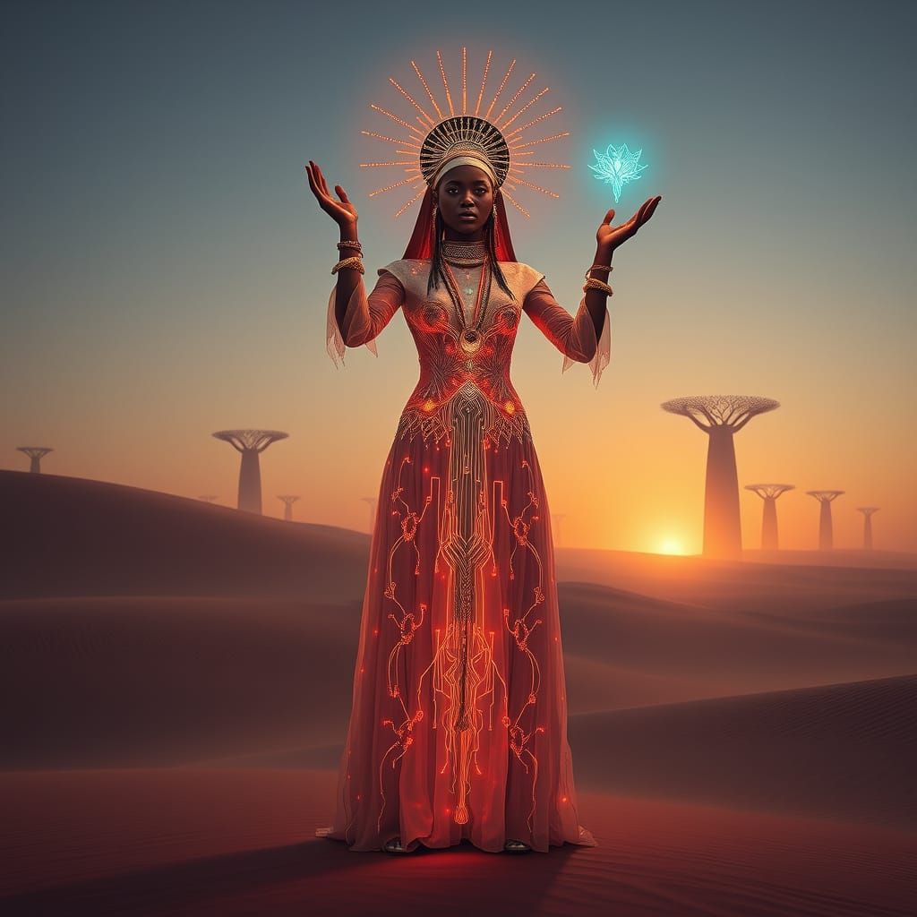 A Cyber-Priestess Guardians the Quantum Network in Afrofutur...