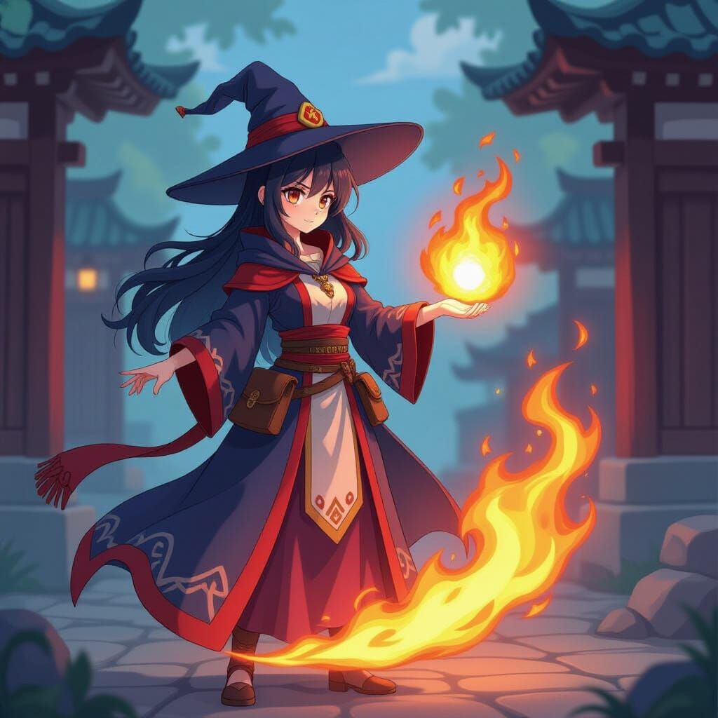 Anime Fire Mage Character Art for Adventure Games