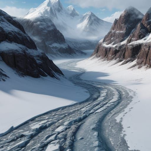 🧊❄️🥶Icy, forbidding mountain road, impassable, craggy rock...