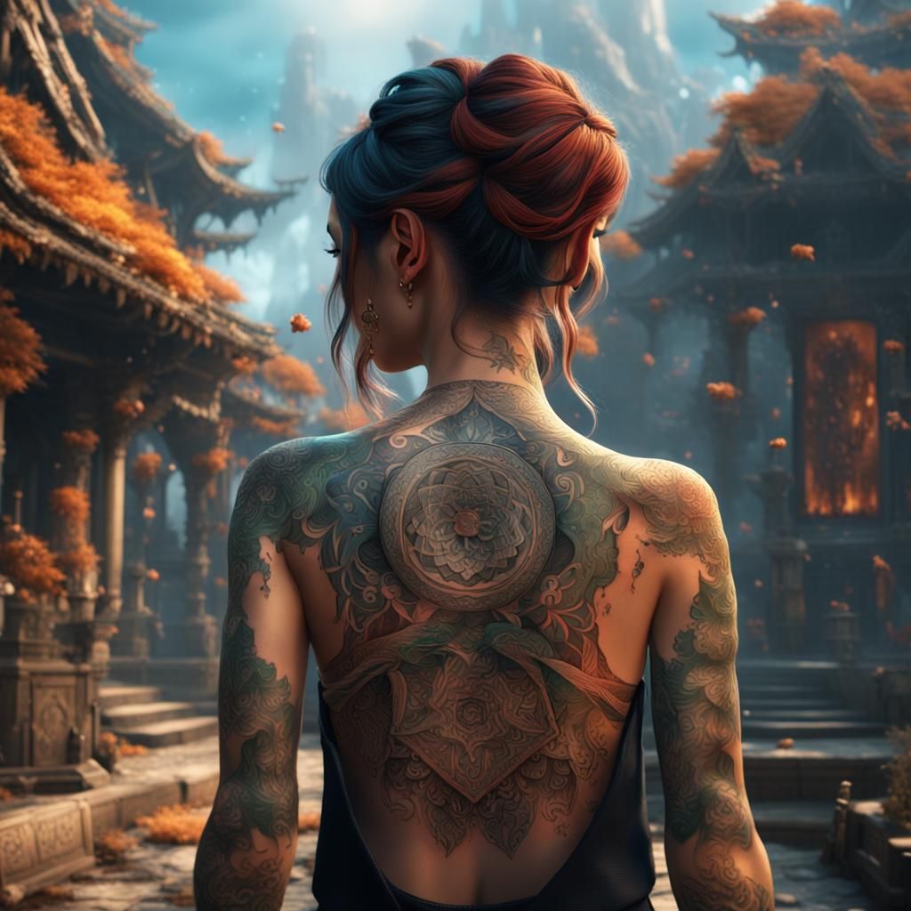 Tattooed Girl: Detailed Fantasy Concept Art