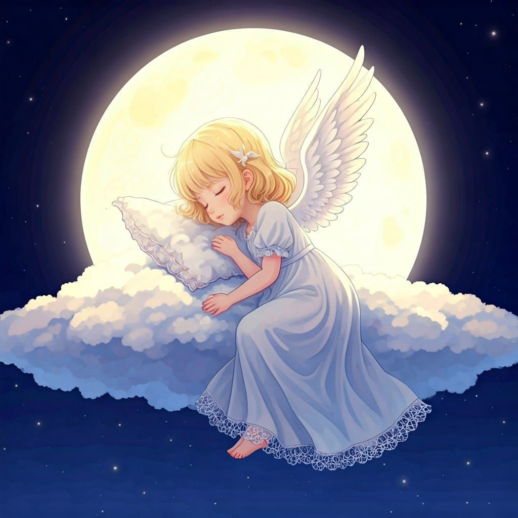 Little Blonde Angel Slumbers Beside the Moonlit Cloud