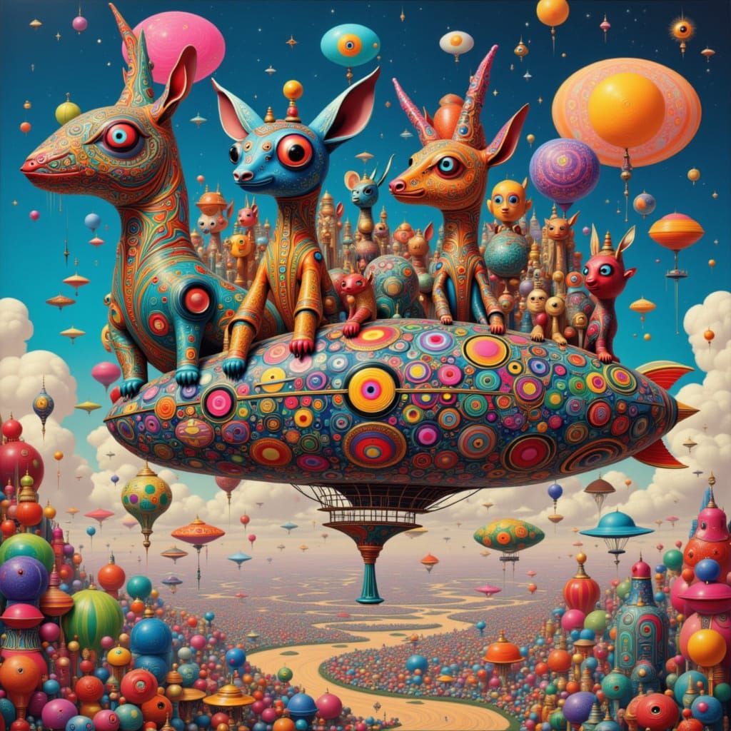 Psychedelic Animals on Flying Zeppelins