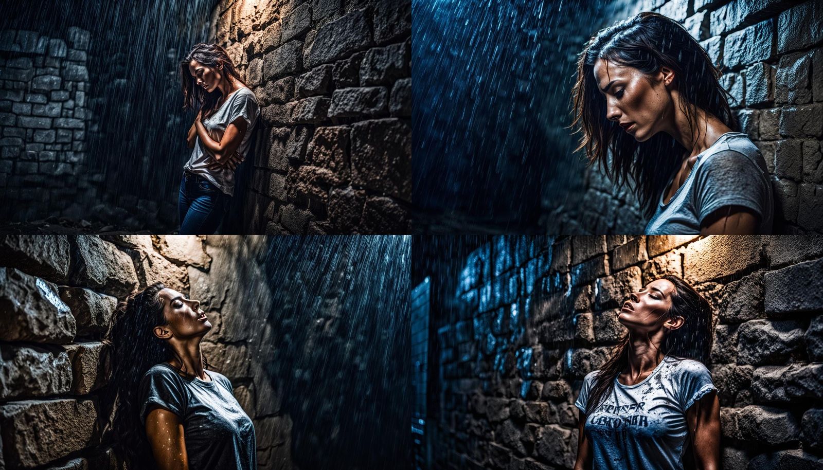 Sensual Woman in Rain: HDR Night Photo