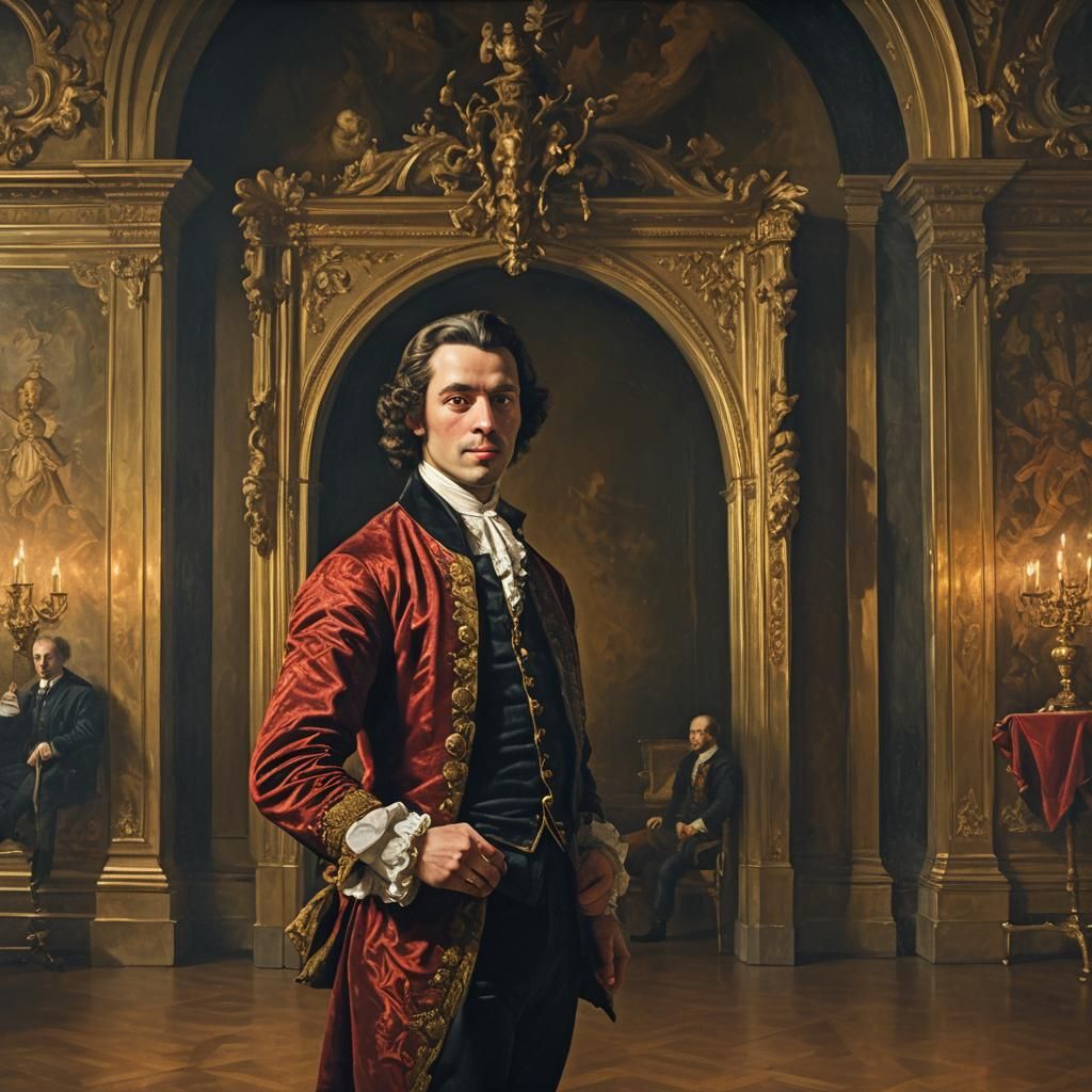 Baroque Portrait of Gaston in Lavish Ballroom