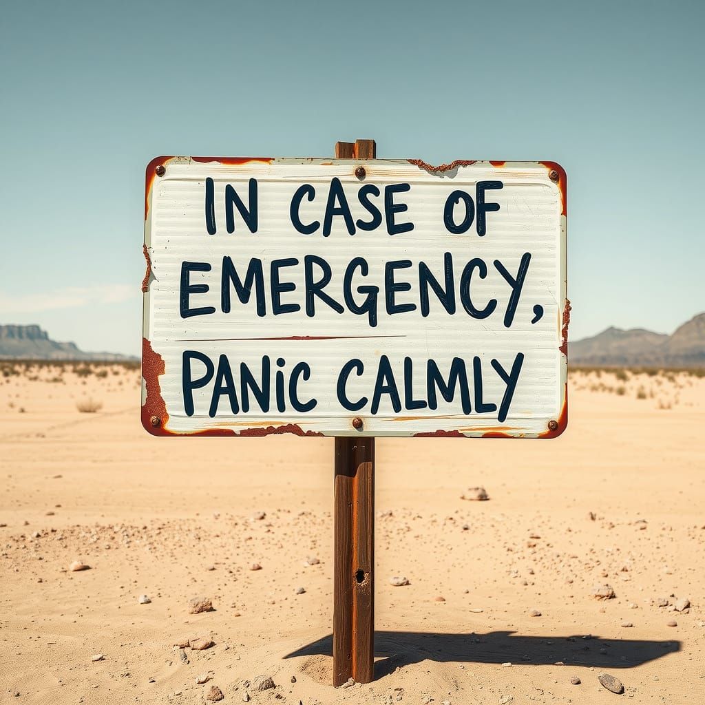 Weathered Sign in the Desert: A Humorous Caution