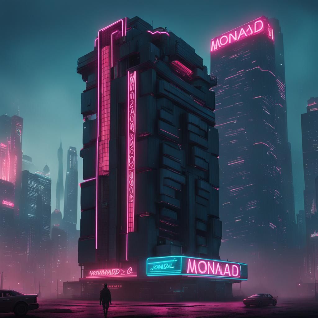 Cyberpunk High-Rise Building with Neon Sign