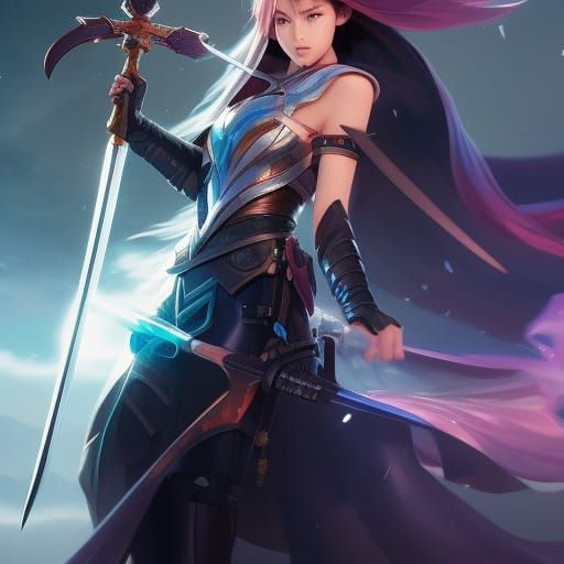 Anime Girl with Sword, Detailed Portrait