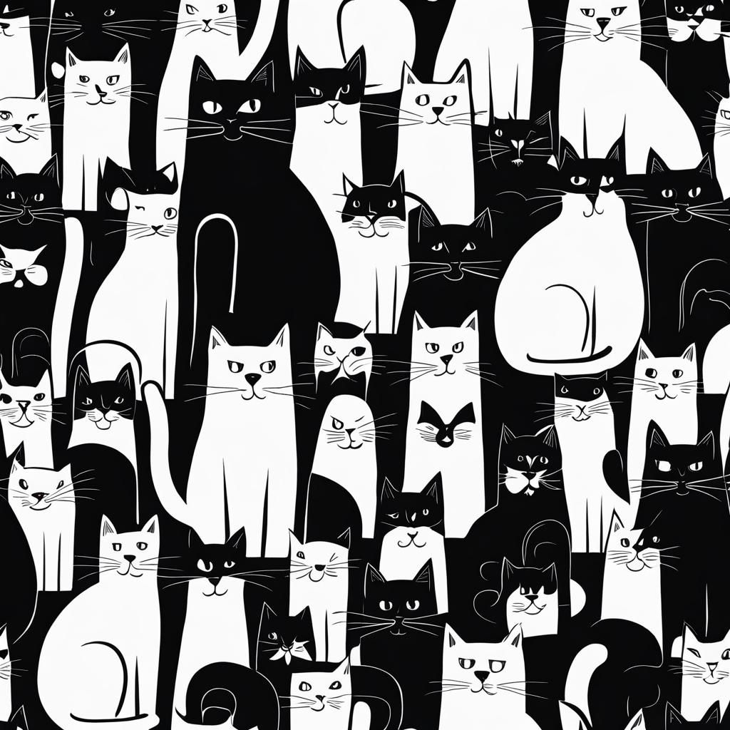 Black and White Cats in Silly Illustration