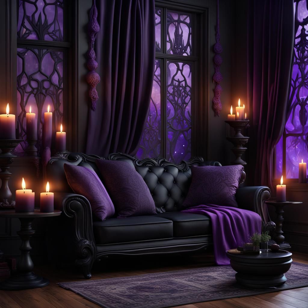 Gothic Living Room with Glowing Nordic Runes