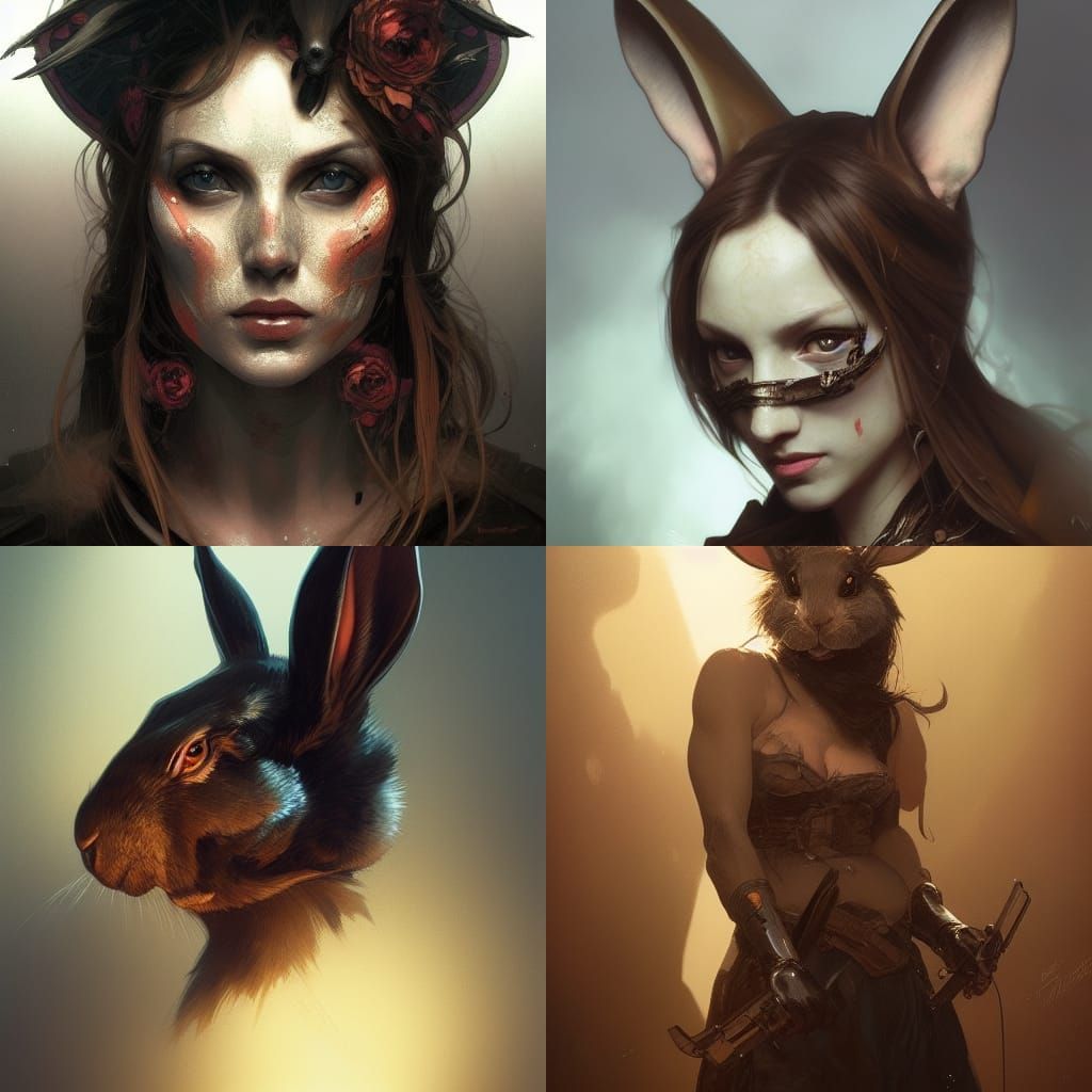 Intricate Portrait of Impaled Rabbit Head, Hyperdetailed Art