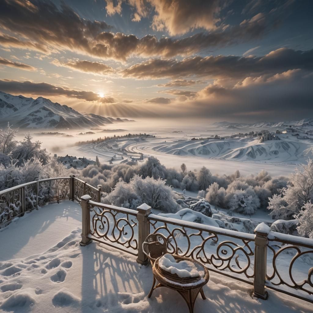 Frosty Terrace View: Award-Winning Winter Landscape