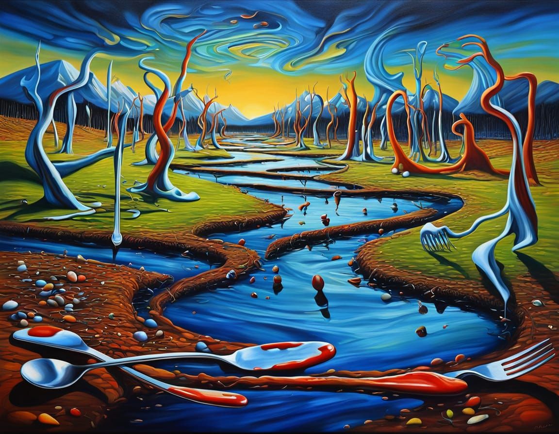 Surreal Forks and Sporks Melting in a Twisted Landscape