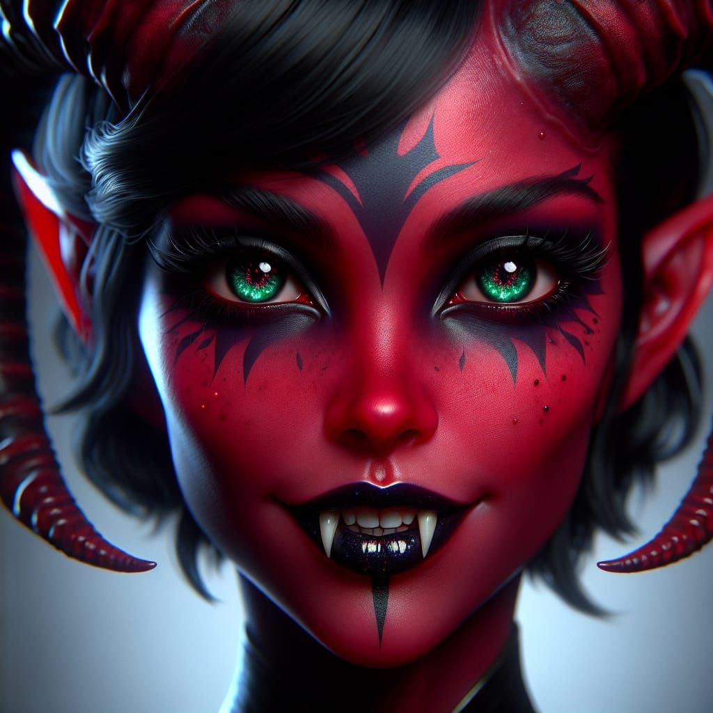 Crimson Tiefling Portrait in Pre-1912 Realism Style