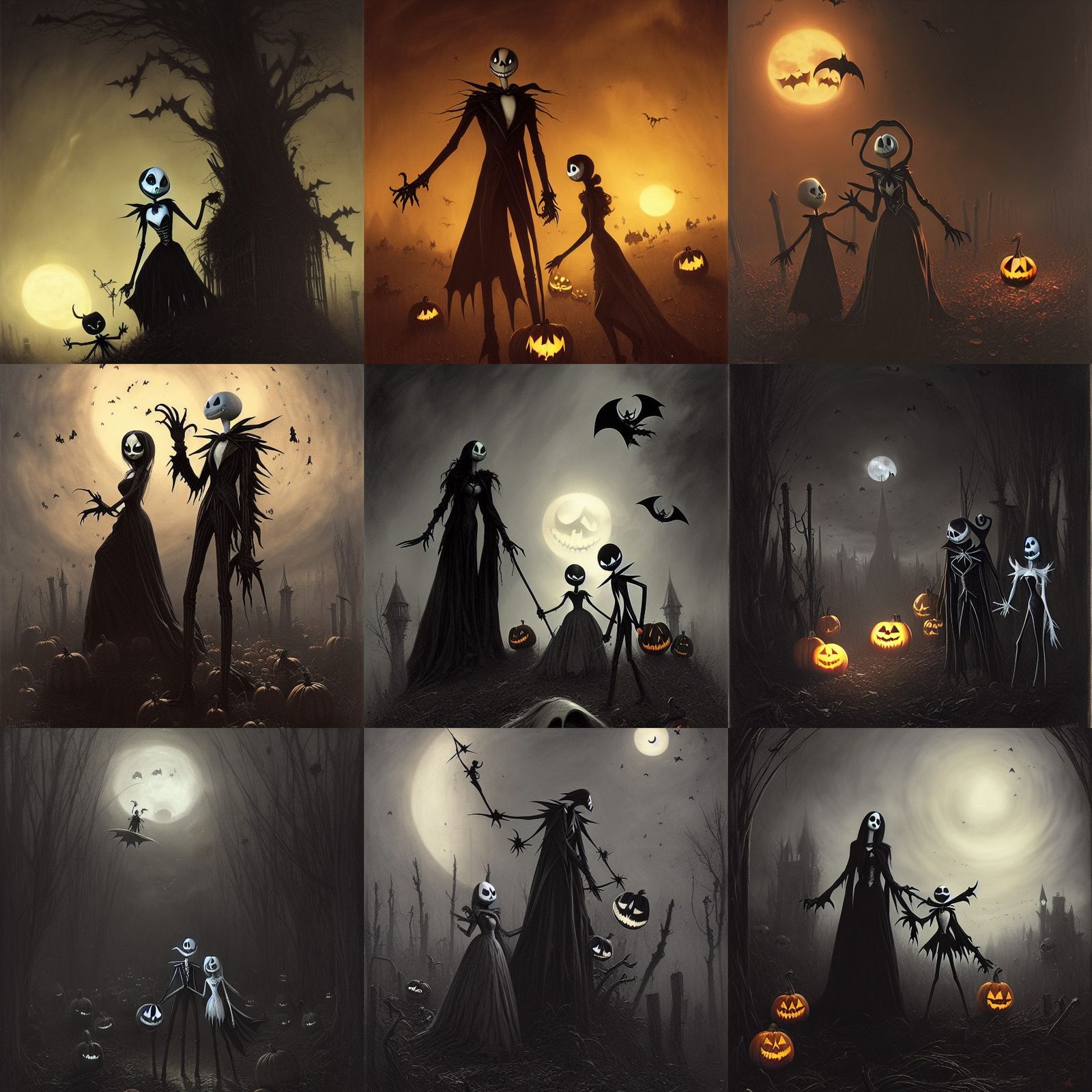 Jack and Sally in a Spooky Pumpkin Patch